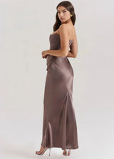 Women's Long Strapless Satin Evening Dress