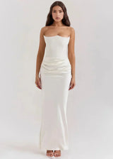 Women's Long Strapless Satin Evening Dress