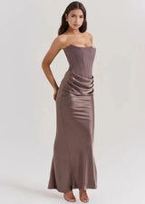 Women's Long Strapless Satin Evening Dress