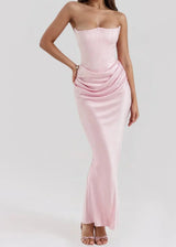 Women's Long Strapless Satin Evening Dress