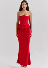 Women's Long Strapless Satin Evening Dress