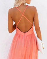 Women's long orange backless dress with thin straps