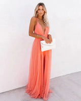 Women's long orange backless dress with thin straps