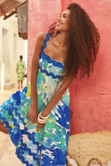 Women's Long Sleeveless ress With Wavy Hem
