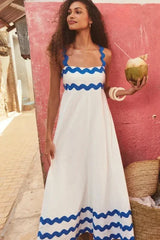 Women's Long Sleeveless ress With Wavy Hem