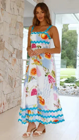 Women's Long Sleeveless ress With Wavy Hem