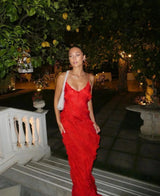 Women's long evening dress with straps and ruffles