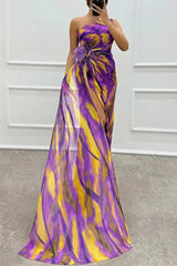 Women's long patterned evening dress with slit and straps