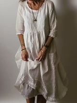 Women's long dress with ruffles, V-neck, 3/4 sleeves