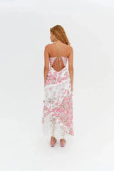 Women's long dress with lace and floral print