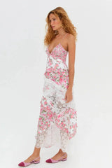 Women's long dress with lace and floral print