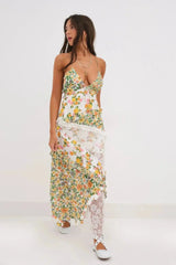 Women's long dress with lace and floral print