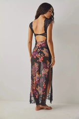 Women's floral sheer lace wrap maxi dress