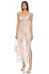 Women's floral sheer lace wrap maxi dress