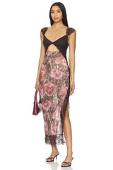 Women's floral sheer lace wrap maxi dress
