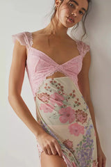 Women's floral sheer lace wrap maxi dress