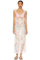 Women's floral sheer lace wrap maxi dress