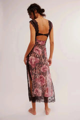 Women's floral sheer lace wrap maxi dress