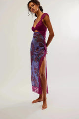 Women's floral sheer lace wrap maxi dress