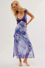 Women's floral sheer lace wrap maxi dress