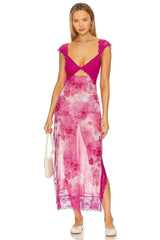 Women's floral sheer lace wrap maxi dress