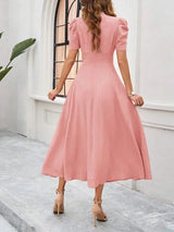 Women's midi dress with V-neck and puff sleeves