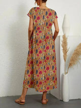 Women's midi dress in floral print cotton with pockets