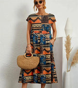 Women's midi dress in floral print cotton with pockets