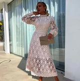 Elegant long-sleeved lace midi dress for women