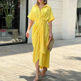 Women's abstract print midi dress with adjustable belt