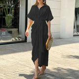 Women's abstract print midi dress with adjustable belt