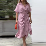 Women's abstract print midi dress with adjustable belt