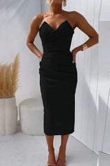 Strapless midi dress with sweetheart neckline for evening