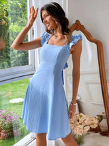 Women's Short Flared Dress with Summery Flutter Sleeves