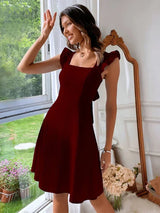 Women's Short Flared Dress with Summery Flutter Sleeves