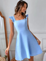 Women's Short Flared Dress with Summery Flutter Sleeves