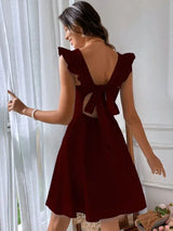 Women's Short Flared Dress with Summery Flutter Sleeves