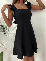 Women's Short Flared Dress with Summery Flutter Sleeves