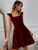 Women's Short Flared Dress with Summery Flutter Sleeves