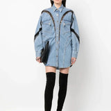 Women's blue denim long-sleeved shirt dress