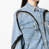 Women's blue denim long-sleeved shirt dress