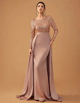Long evening dress with sequins and a flowing skirt