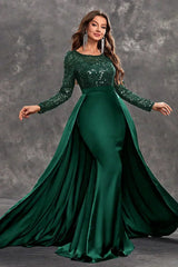 Long evening dress with sequins and a flowing skirt