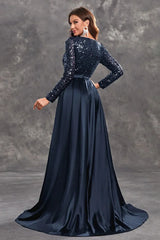 Long evening dress with sequins and a flowing skirt