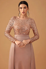 Long evening dress with sequins and a flowing skirt