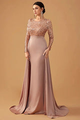 Long evening dress with sequins and a flowing skirt