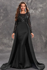 Long evening dress with sequins and a flowing skirt