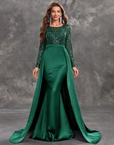 Long evening dress with sequins and a flowing skirt