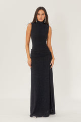 Maxi dress with metallic ribbon band