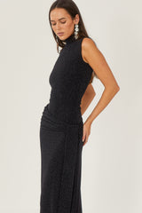 Maxi dress with metallic ribbon band